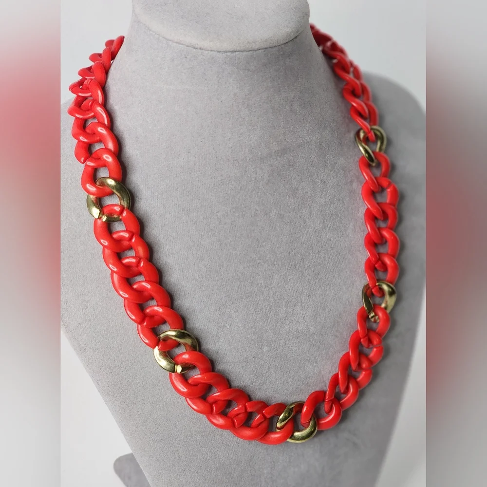 Vintage Red & Goldtone Acrylic Chunky Chain